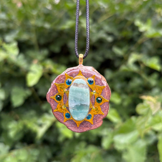 Blue Calcite and Austrian Crystal Pinecone Pendant