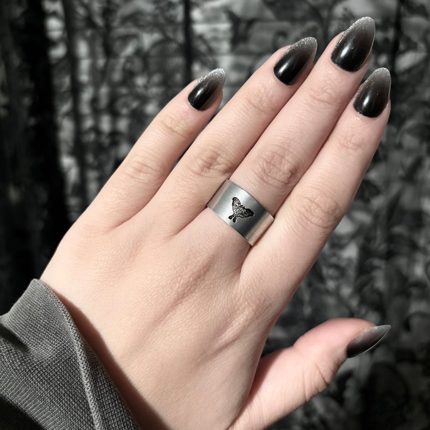 Luna Moth Wide Adjustable Ring (Aluminum)