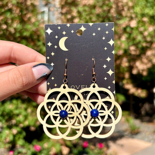 Lapus Lazuli Sacred Seed Wooden Earrings
