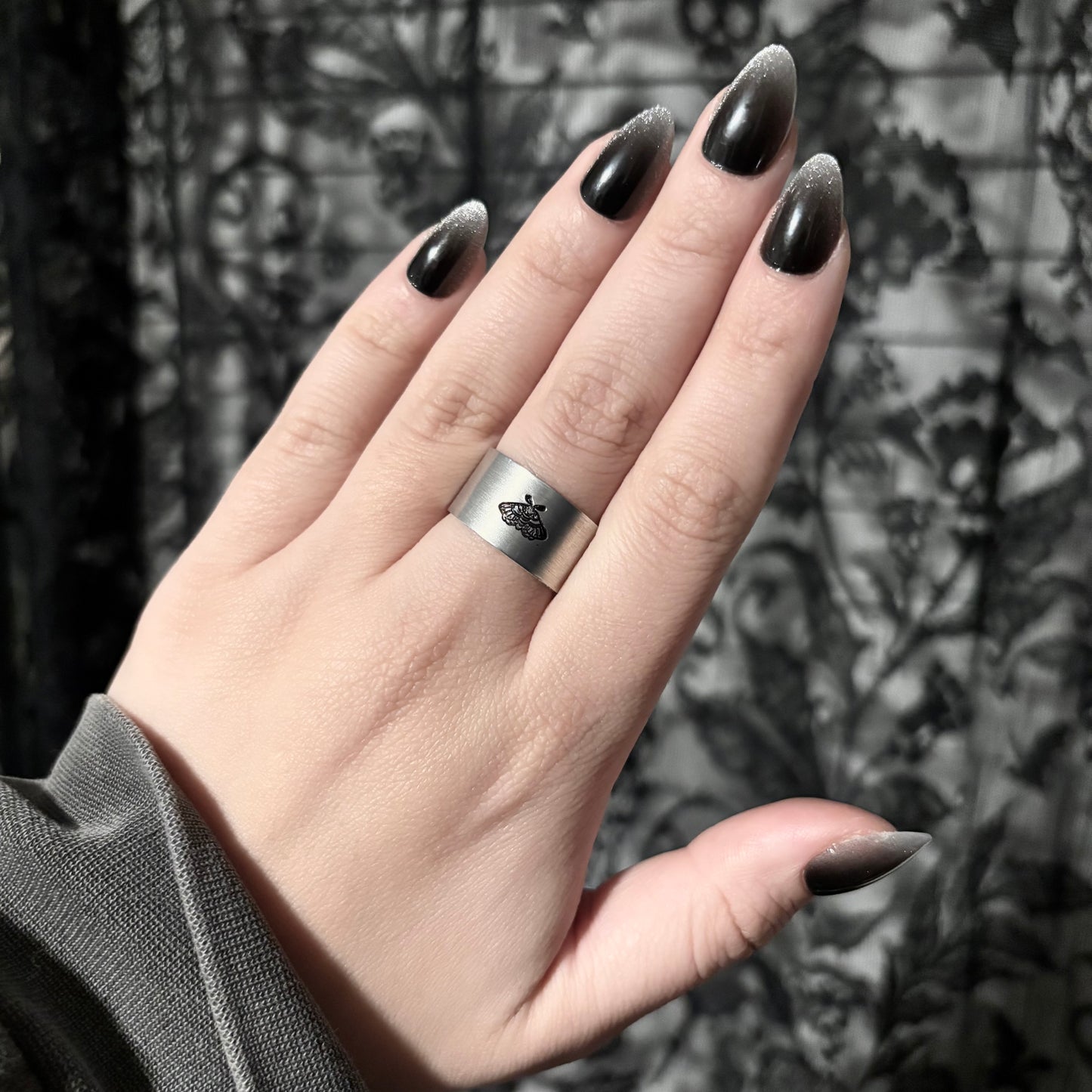 Death Moth Wide Adjustable Ring (Aluminum)