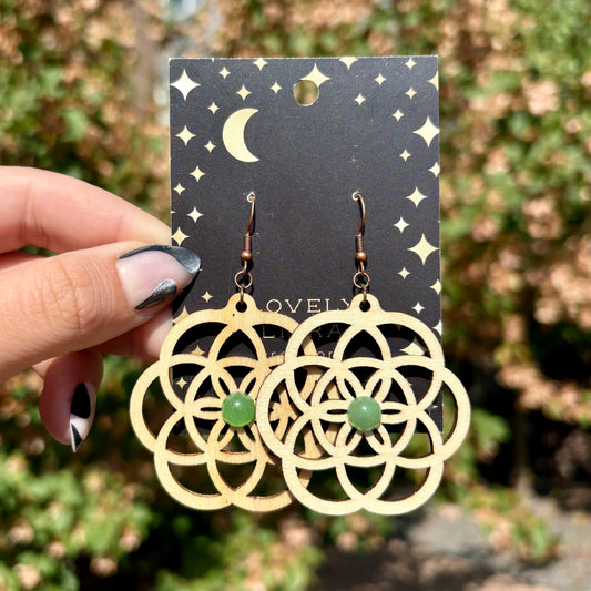 Green Aventurine Sacred Seed Wooden Earrings