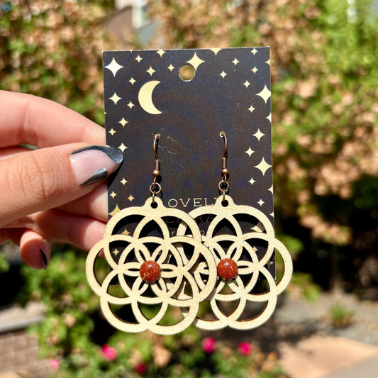 Goldstone Sacred Seed Wooden Earrings