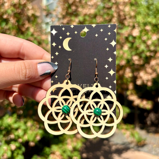 Malachite Sacred Seed Wooden Earrings