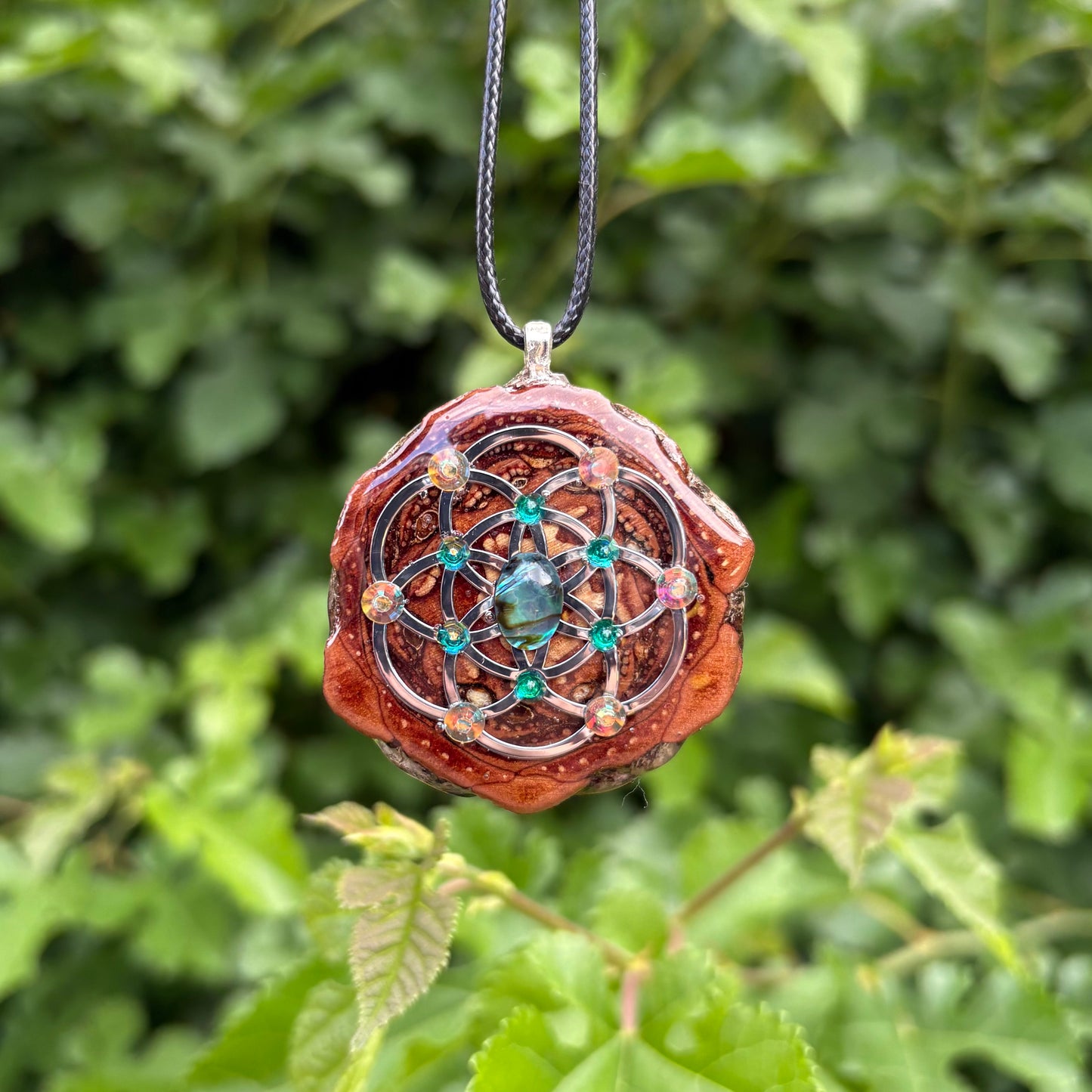 Abalone Shell and Austrian Crystal Pinecone Pendant