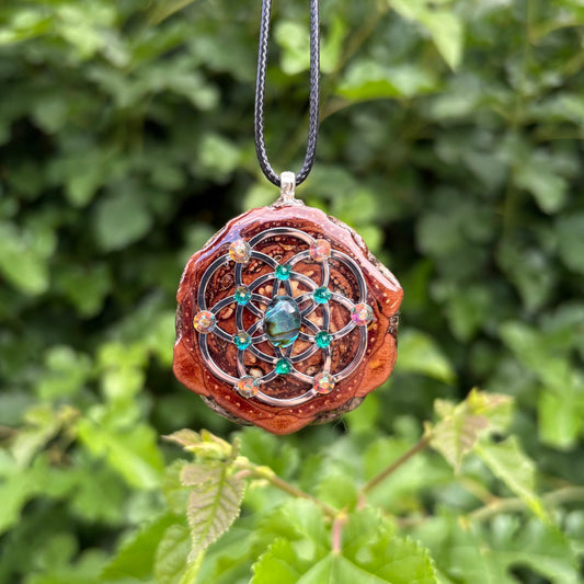 Abalone Shell and Austrian Crystal Pinecone Pendant
