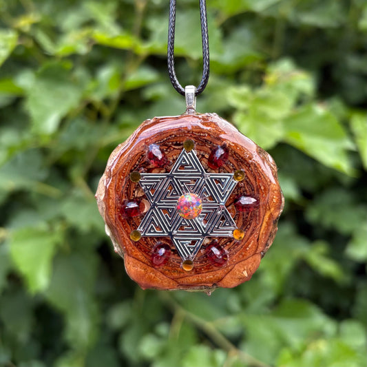 Opal, Garnet, and Austrian Crystal Pinecone Pendant